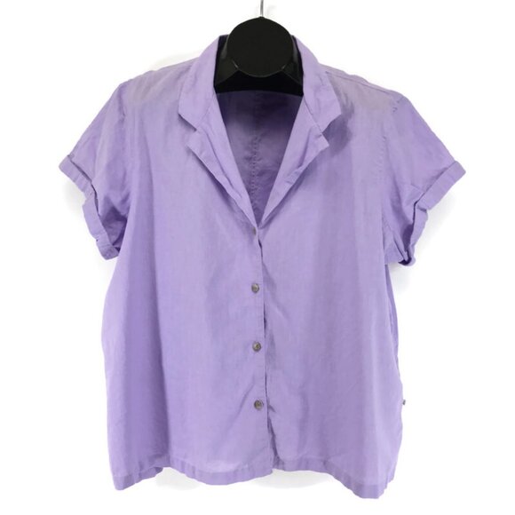 Eddie Bauer Wave Break Short Sleeve Shirt Women's Plus 2XL Iris Linen Blend - Picture 1 of 11
